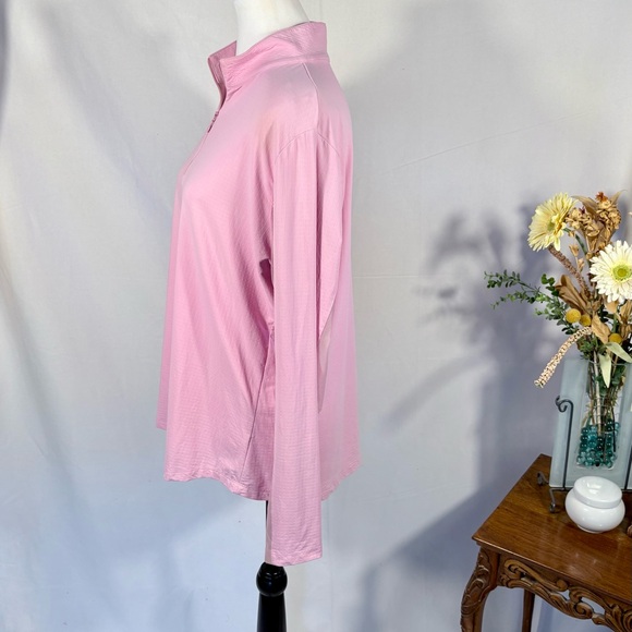 IBKUL Textured Solid UPF50+ 1/4 Zip Long Mesh Sleeve Sun Shirt in Soft Pink~XL💛 - Picture 7 of 9